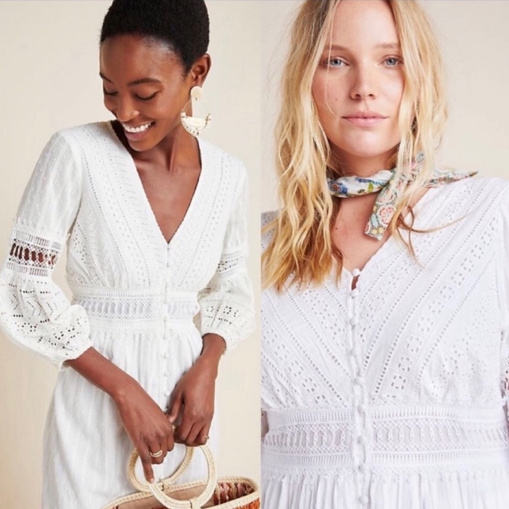 NEW! Anthropologie Ebba Eyelet white midi dress - Picture 3 of 10